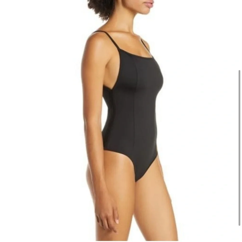 Free People Black Lila Cutout Square Neck Bodysuit Size Small